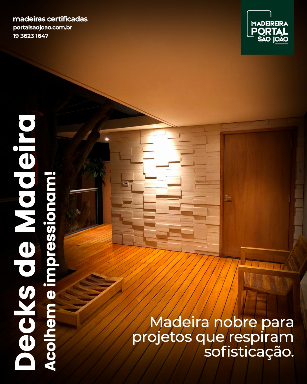 Em áreas externas, cada detalhe fala sobre o estilo de quem vive ali.Com o deck de madeira ideal, seu espaço ganha textura, conforto e identidade sem perder resistência.Na Portal São João, você encontra madeira de alto padrão, com durabilidade para áreas externas e acabamento que eleva o seu projeto.Qualidade estrutural e estética
Corte preciso sob medida
Entrega para toda a região
Fale com a gente e comece a desenhar o ambiente que você sempre sonhou.📞 (19) 3623-1647
📲 (19) 99927-4306
📍 Av. Dr. Octávio da Silva Bastos, 3145 Parque Alvorada#DeckDeMadeira #ProjetoDeAltoPadrão #MadeiraParaÁreaExterna #MadeiraÉNaPortal #PortalSãoJoão