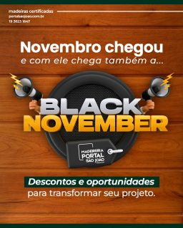 Novembro chegou e com ele o momento perfeito para economizar no seu projeto 🌿Prepare-se para a Black November Portal São João: descontos especiais, produtos de qualidade e oportunidades que você não pode perder!📍 Fique de olho e garanta peças e materiais para deixar sua obra ou reforma ainda mais completa.📞 (19) 3623-1647
📲 (19) 99927-4306
📍 Av. Dr. Octávio da Silva Bastos, 3145 Parque Alvorada#BlacknovemberPortalSãoJoão #NovembroDeOfertas #MadeiraDeQualidade #ProjetosComMadeira #OportunidadeÚnica